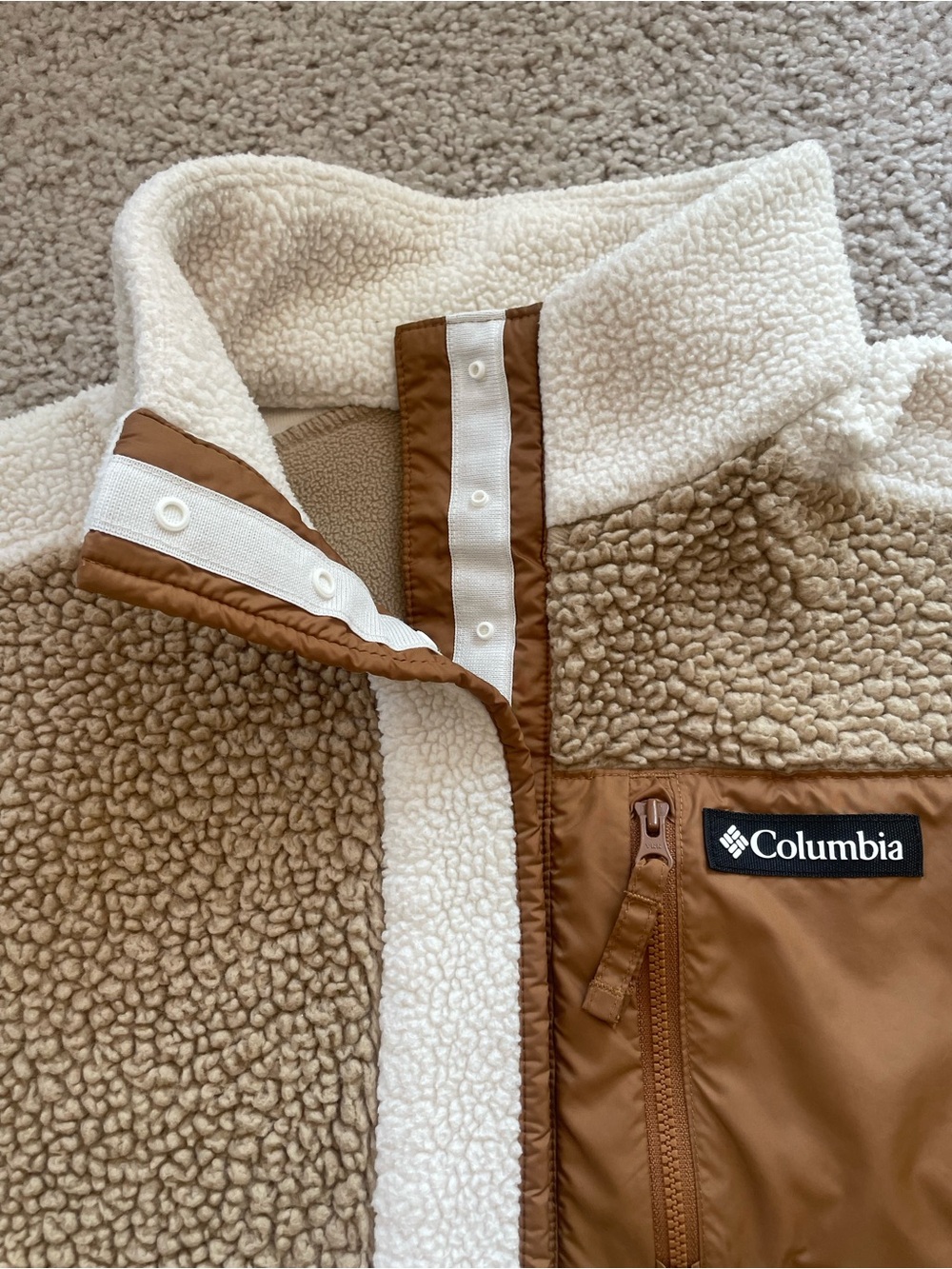 Columbia Cropped Sherpa Fleece Jacket - Cream & Brown